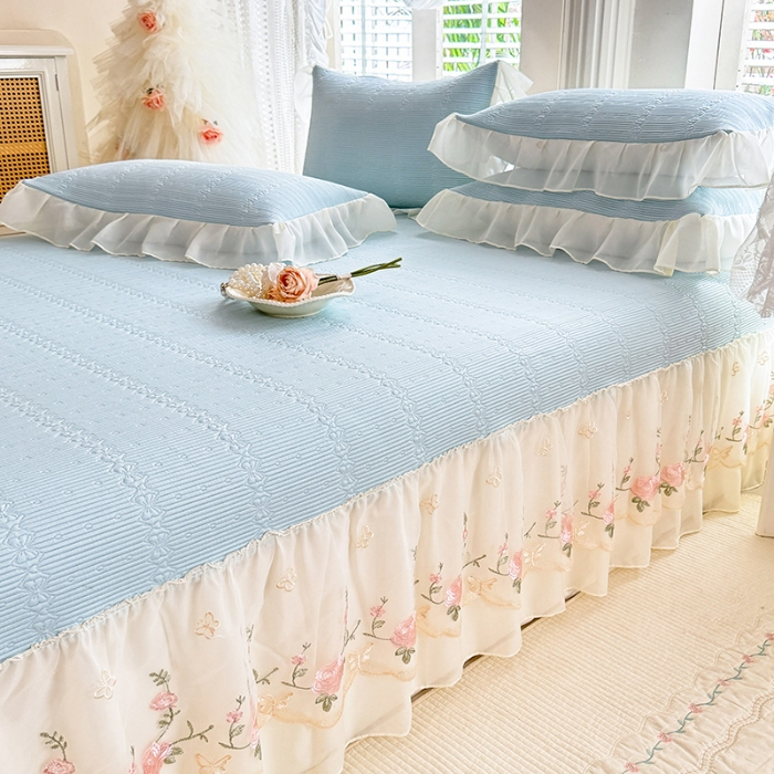 91家纺网 家纺一手货源 找家纺 苏米娜家纺SUMINA 2026新款PE高分子弯边工艺床裙款凉席三件套-可心 可心-冰川兰 