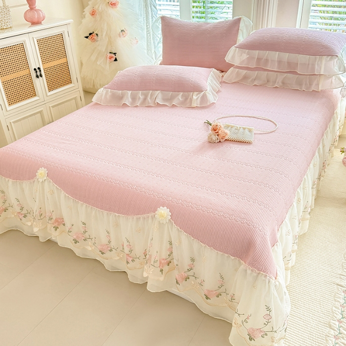 91家纺网 家纺一手货源 找家纺 苏米娜家纺SUMINA 2026新款PE高分子弯边工艺床裙款凉席三件套-可心 可心-粉黛 