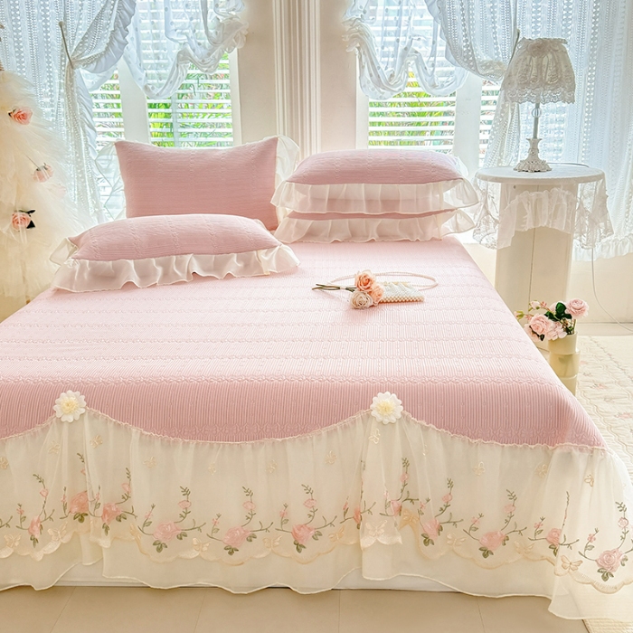 91家纺网 家纺一手货源 找家纺 苏米娜家纺SUMINA 2026新款PE高分子弯边工艺床裙款凉席三件套-可心 可心-粉黛 