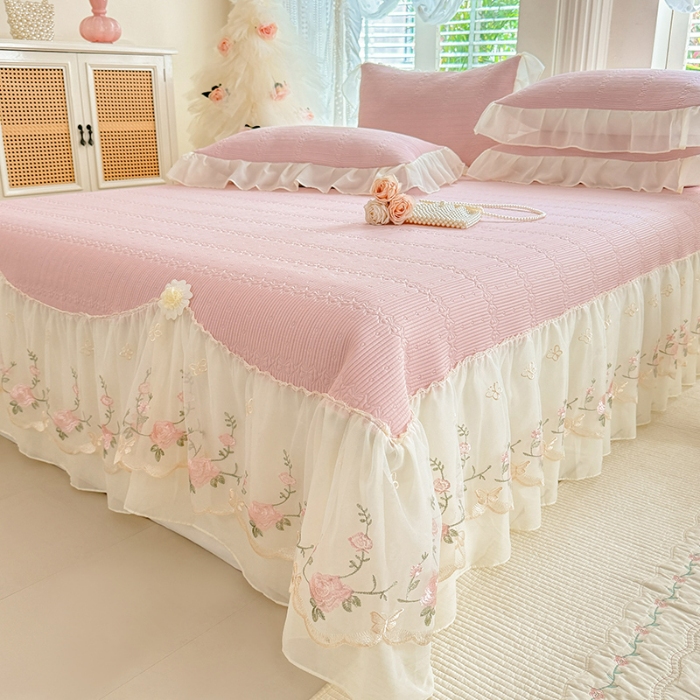 91家纺网 家纺一手货源 找家纺 苏米娜家纺SUMINA 2026新款PE高分子弯边工艺床裙款凉席三件套-可心 可心-粉黛 