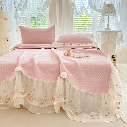苏米娜家纺SUMINA 2026新款PE高分子弯边工艺床裙款凉席三件套-可心 可心-粉黛 