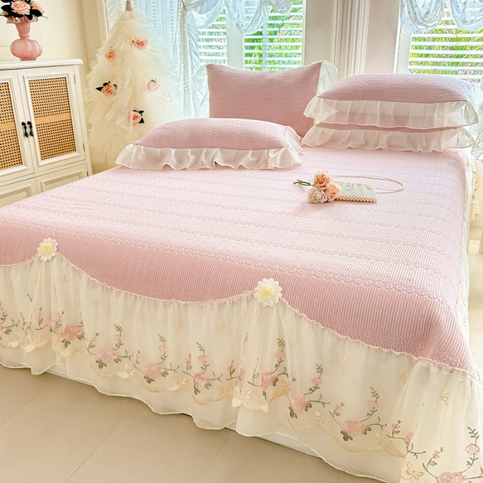 91家纺网 家纺一手货源 找家纺 苏米娜家纺SUMINA 2026新款PE高分子弯边工艺床裙款凉席三件套-可心 可心-粉黛 