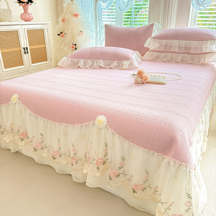 91家纺网 家纺一手货源 找家纺 苏米娜家纺SUMINA 2026新款PE高分子弯边工艺床裙款凉席三件套-可心 可心-粉黛 