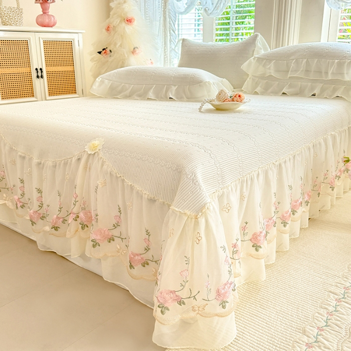 91家纺网 家纺一手货源 找家纺 苏米娜家纺SUMINA 2026新款PE高分子弯边工艺床裙款凉席三件套-可心 可心-奶油白 