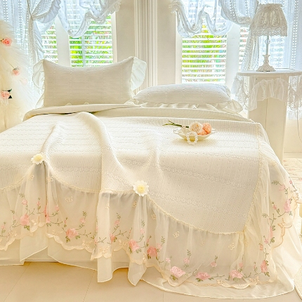 苏米娜家纺SUMINA 2026新款PE高分子弯边工艺床裙款凉席三件套-可心 可心-奶油白 