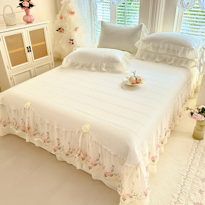 91家纺网 家纺一手货源 找家纺 苏米娜家纺SUMINA 2026新款PE高分子弯边工艺床裙款凉席三件套-可心 可心-奶油白 