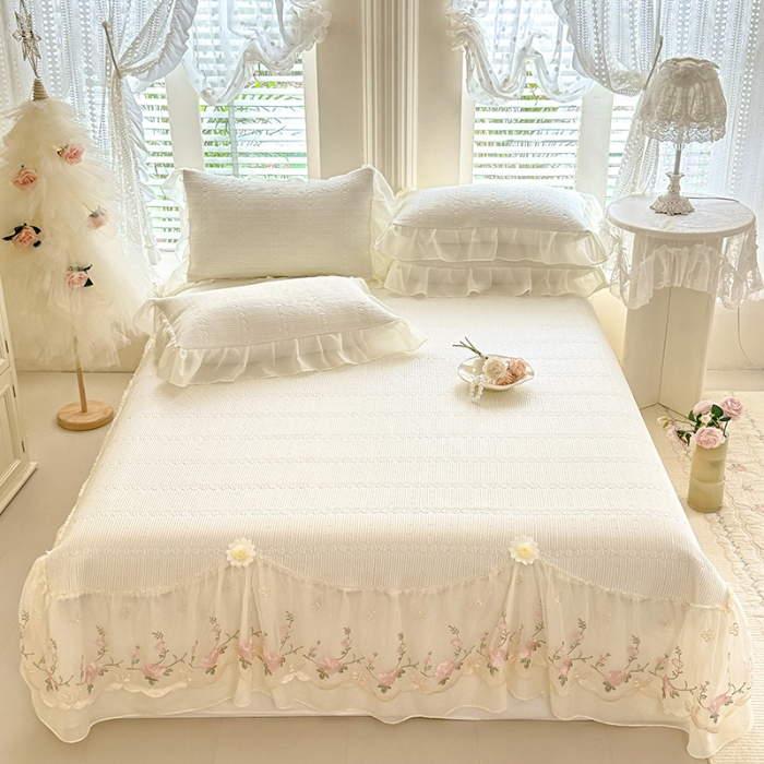 91家纺网 家纺一手货源 找家纺 苏米娜家纺SUMINA 2026新款PE高分子弯边工艺床裙款凉席三件套-可心 可心-奶油白 