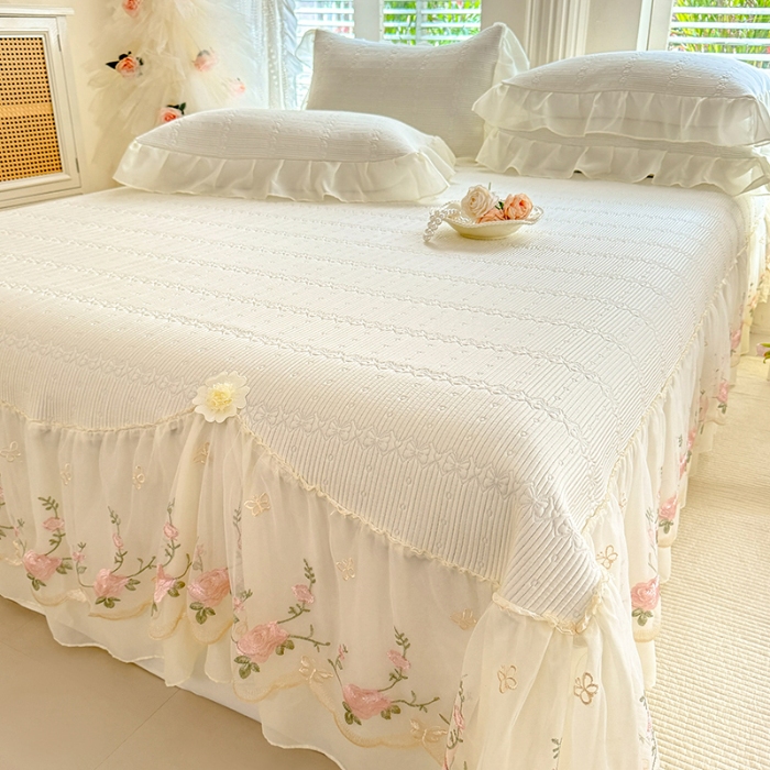 91家纺网 家纺一手货源 找家纺 苏米娜家纺SUMINA 2026新款PE高分子弯边工艺床裙款凉席三件套-可心 可心-奶油白 