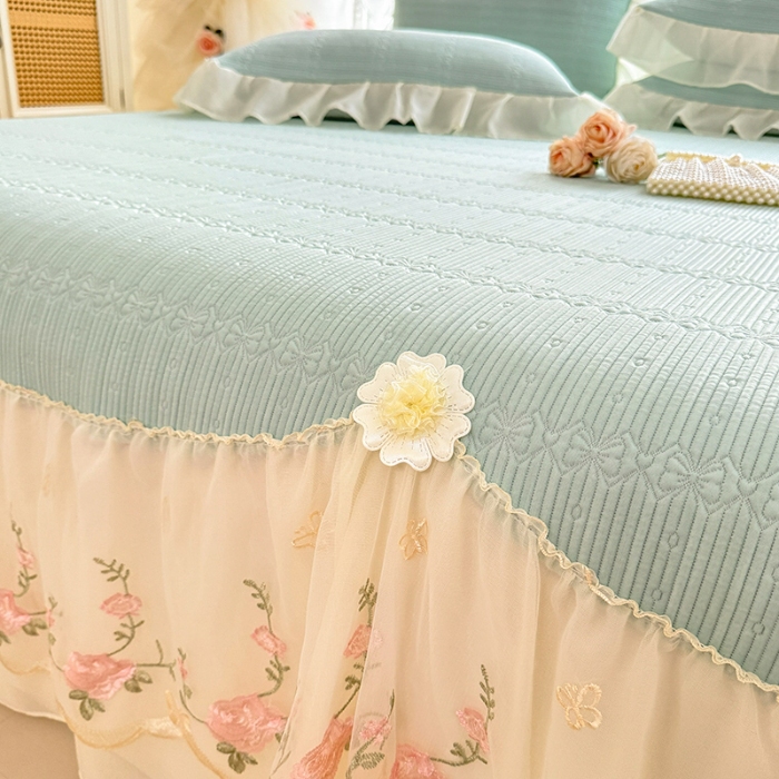 91家纺网 家纺一手货源 找家纺 苏米娜家纺SUMINA 2026新款PE高分子弯边工艺床裙款凉席三件套-可心 可心-清新绿