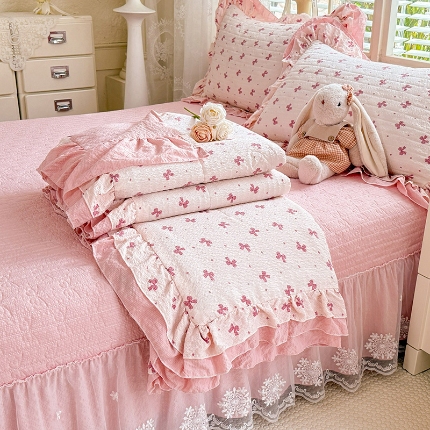 91家纺网 家纺一手货源 找家纺 （总）（总）苏米娜 2026韩版双层花边木棉皱皱纱夏被床盖款-小清新系列