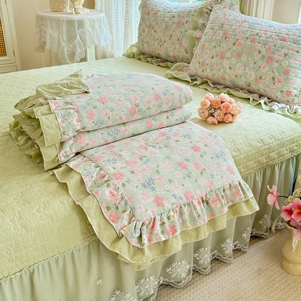 91家纺网 家纺一手货源 找家纺 （总）（总）苏米娜 2026韩版双层花边木棉皱皱纱夏被床盖款-小清新系列