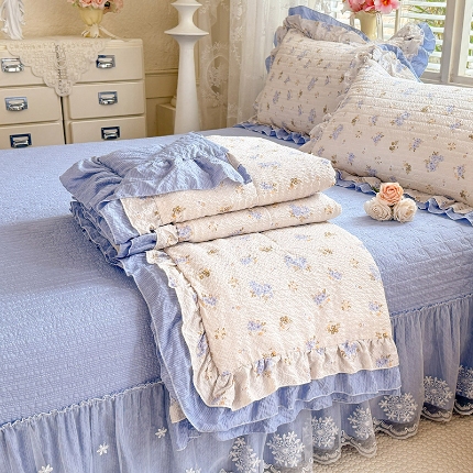 91家纺网 家纺一手货源 找家纺 （总）（总）苏米娜 2026韩版双层花边木棉皱皱纱夏被床盖款-小清新系列