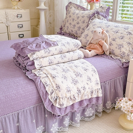 91家纺网 家纺一手货源 找家纺 （总）（总）苏米娜 2026韩版双层花边木棉皱皱纱夏被床盖款-小清新系列