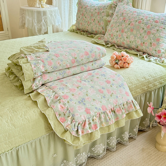 91家纺网 家纺一手货源 找家纺 （总）（总）苏米娜 2026韩版双层花边木棉皱皱纱夏被床盖款-小清新系列