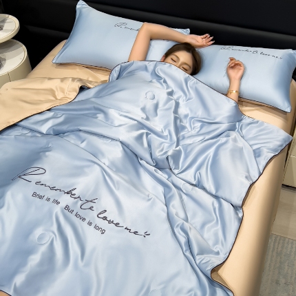 91家纺网 家纺一手货源 找家纺 （总）云恋家纺 2026新款轻奢高级感水洗冰丝刺绣夏凉被凉感可裸睡空调被四件套学生薄款被子-一生所爱系列