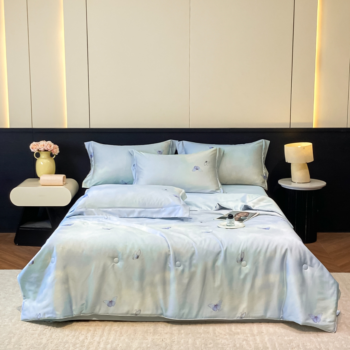 91家纺网 家纺一手货源 找家纺 （总）新方向 2026数码印花A类20%蚕丝天丝棉夏被四件套 65%60s兰精天丝 35%100支长绒棉-蝶梦