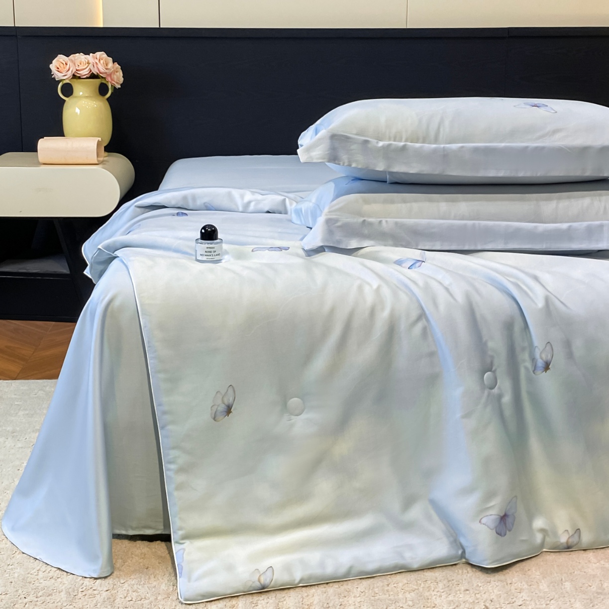 91家纺网 家纺一手货源 找家纺 （总）新方向 2026数码印花A类20%蚕丝天丝棉夏被四件套 65%60s兰精天丝 35%100支长绒棉-蝶梦