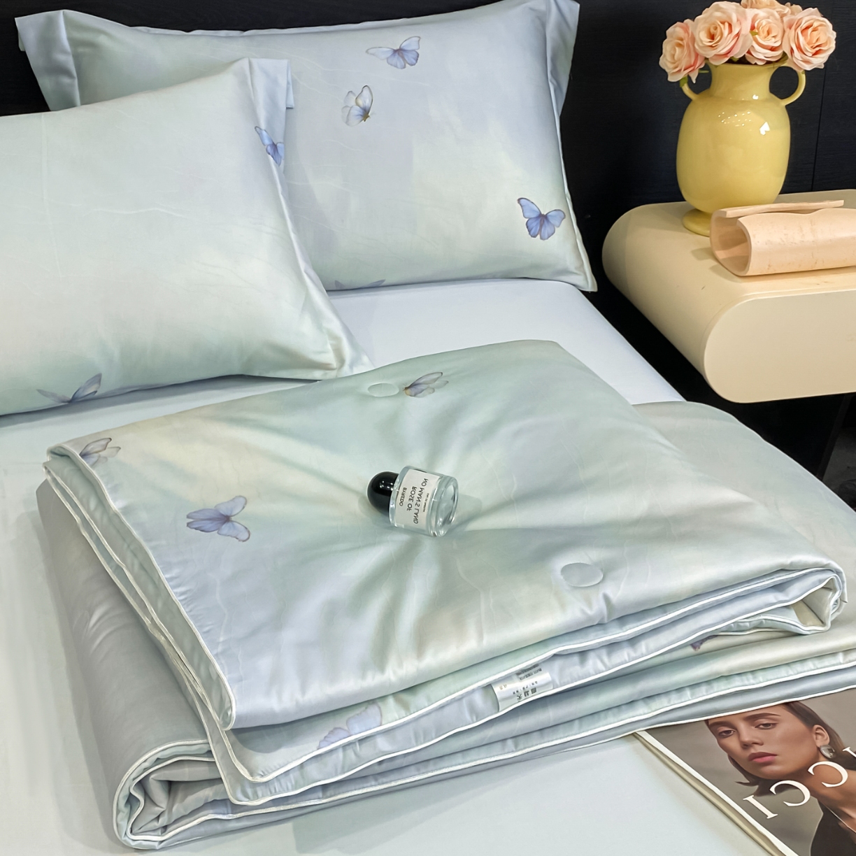 91家纺网 家纺一手货源 找家纺 （总）新方向 2026数码印花A类20%蚕丝天丝棉夏被四件套 65%60s兰精天丝 35%100支长绒棉-蝶梦