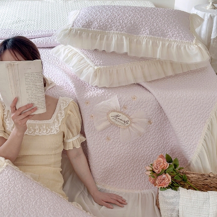 91家纺网 家纺一手货源 找家纺 乐朵家居 2026新款 蜜糖（复合）凉豆豆凉席三件套 粉紫