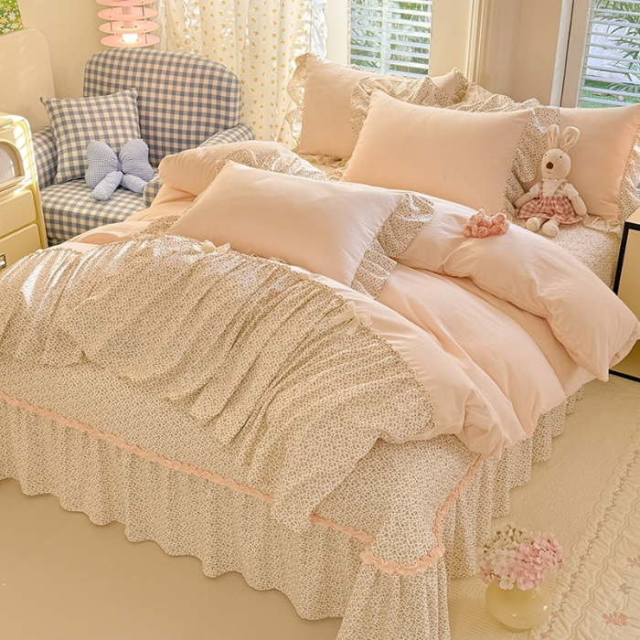 91家纺网 家纺一手货源 找家纺 苏米娜家纺SUMINA 2026新款春夏超柔纯棉水洗棉木棉云朵棉床盖款四件套-艾洛花园系列  艾洛花园-玫瑰金 