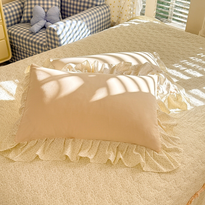 91家纺网 家纺一手货源 找家纺 苏米娜家纺SUMINA 2026新款春夏超柔纯棉水洗棉木棉云朵棉床盖款四件套-艾洛花园系列 艾洛花园-柠檬黄 