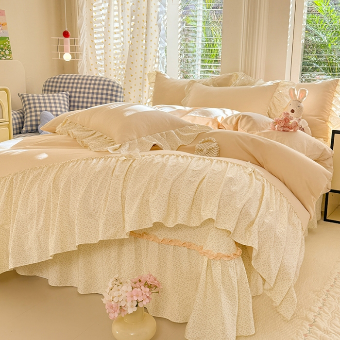 91家纺网 家纺一手货源 找家纺 苏米娜家纺SUMINA 2026新款春夏超柔纯棉水洗棉木棉云朵棉床盖款四件套-艾洛花园系列 艾洛花园-柠檬黄 