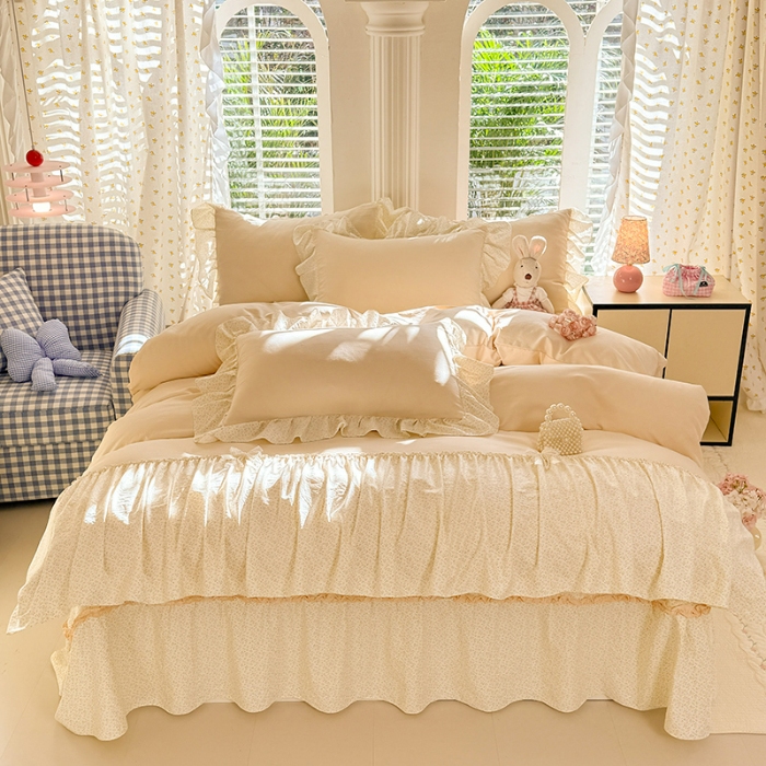 91家纺网 家纺一手货源 找家纺 苏米娜家纺SUMINA 2026新款春夏超柔纯棉水洗棉木棉云朵棉床盖款四件套-艾洛花园系列 艾洛花园-柠檬黄 