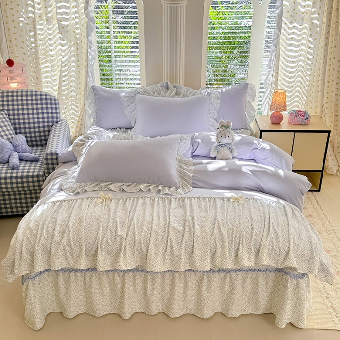 91家纺网 家纺一手货源 找家纺 苏米娜家纺SUMINA 2026新款春夏超柔纯棉水洗棉木棉云朵棉床盖款四件套-艾洛花园系列 艾洛花园-晴 川兰