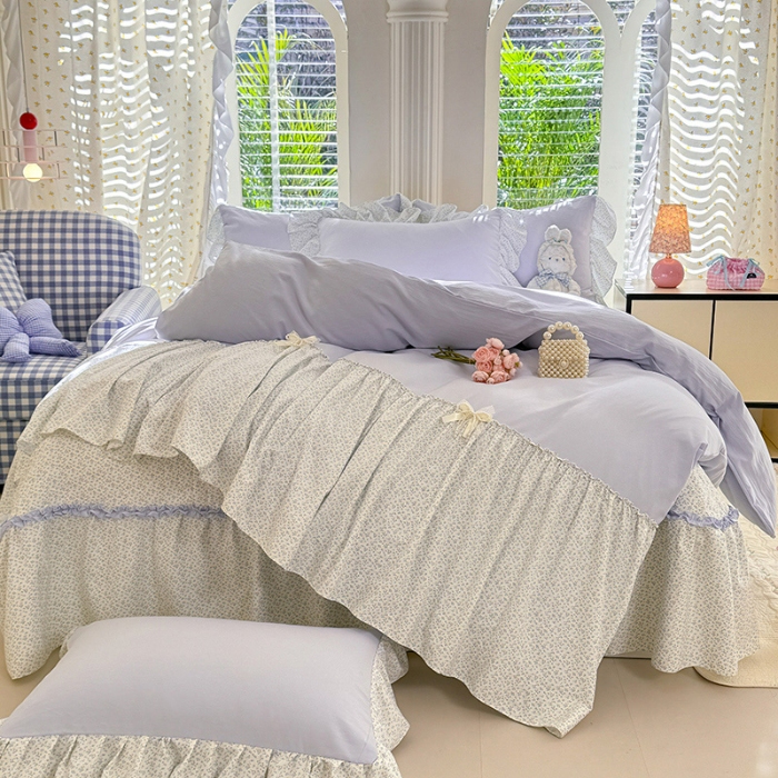 91家纺网 家纺一手货源 找家纺 苏米娜家纺SUMINA 2026新款春夏超柔纯棉水洗棉木棉云朵棉床盖款四件套-艾洛花园系列 艾洛花园-晴 川兰