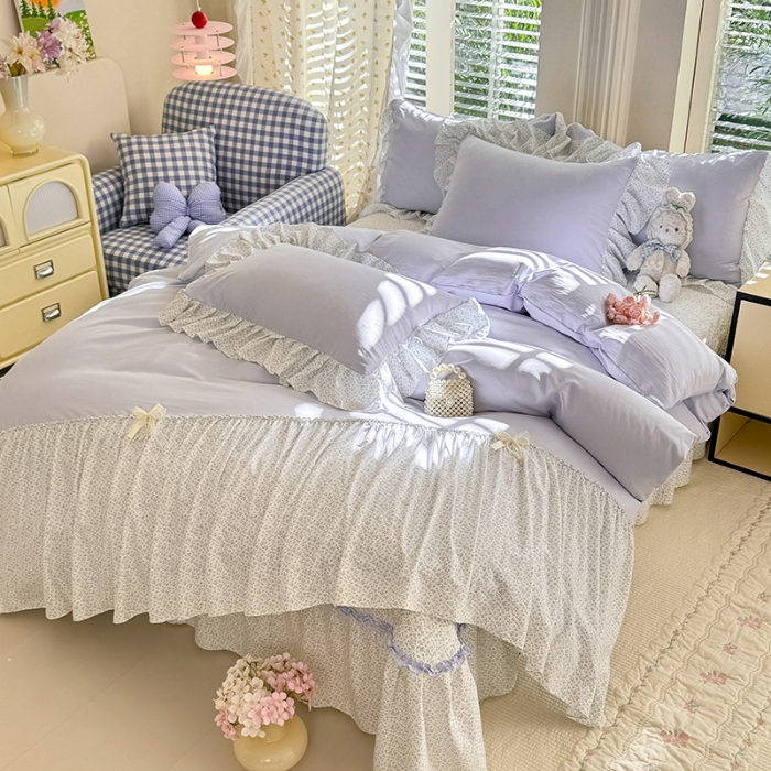 91家纺网 家纺一手货源 找家纺 苏米娜家纺SUMINA 2026新款春夏超柔纯棉水洗棉木棉云朵棉床盖款四件套-艾洛花园系列 艾洛花园-晴 川兰