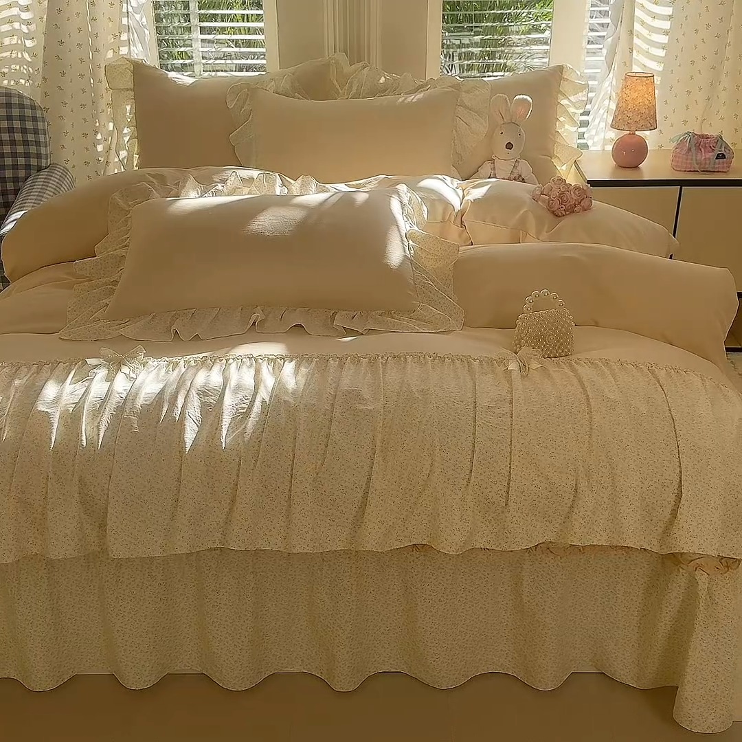 91家纺网 家纺一手货源 找家纺 苏米娜家纺SUMINA 2026新款春夏超柔纯棉水洗棉木棉云朵棉床盖款四件套-艾洛花园系列 艾洛花园-柠檬黄 