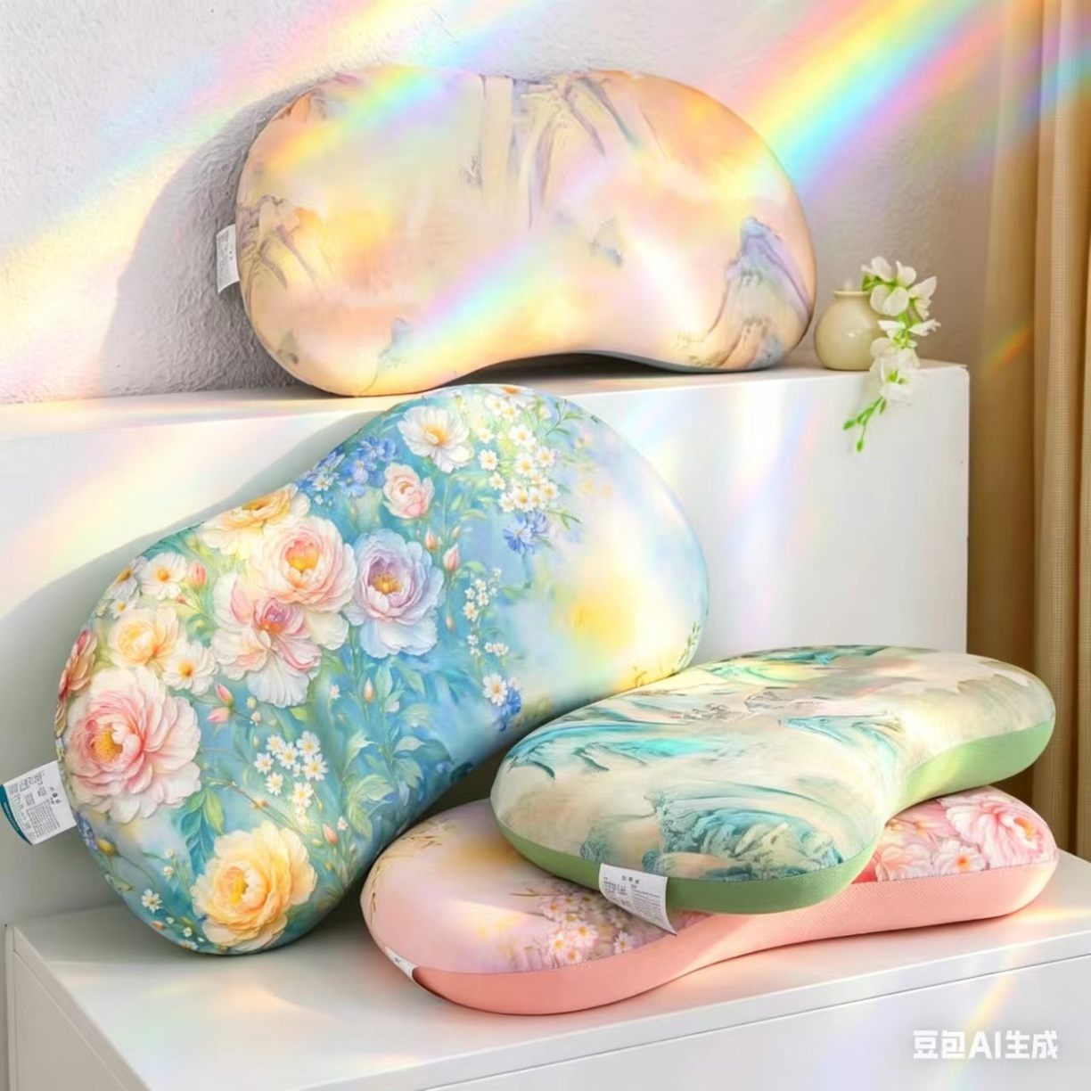 91家纺网 家纺一手货源 找家纺 （总）仁宇枕业 20269新款新品夏季凉感丝国色天香薄荷印花猫肚记忆枕头枕芯