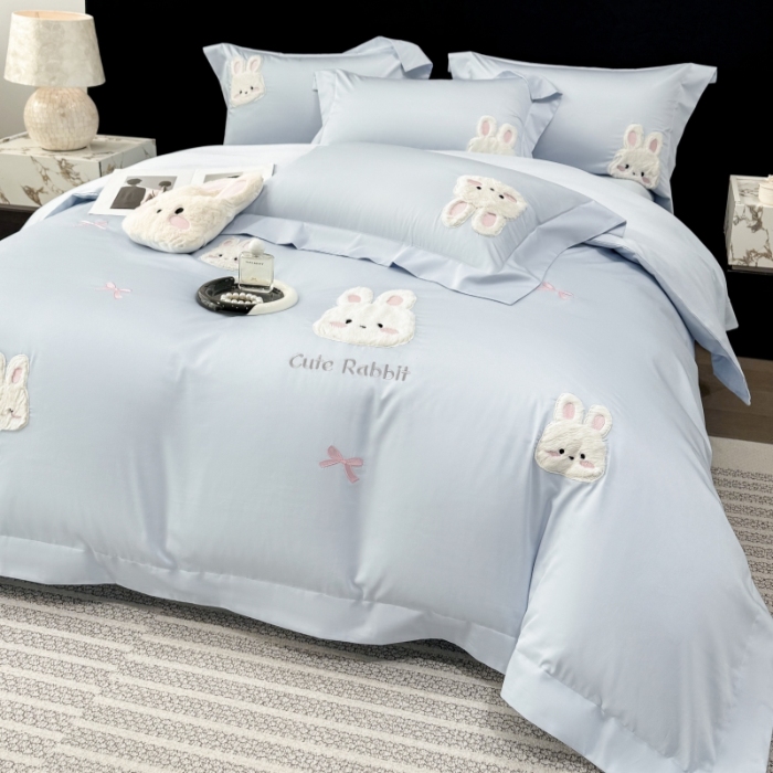 91家纺网 家纺一手货源 找家纺 （总）星蕴家纺 2026新款卡通长绒棉纯棉绣花四件套-甜心小兔