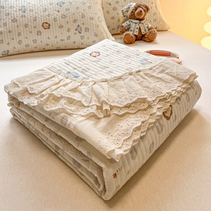 91家纺网 家纺一手货源 找家纺 （总）舒居家纺 2026春夏新款花边款全棉印花单床盖 床盖单件（第一批）