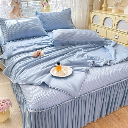 91家纺网 家纺一手货源 找家纺 （总）苏米娜家纺SUMINA 2026新款高克重泡泡席乙纶中分子冰豆豆蕾丝床裙夏季冰丝软席四件套-minmin