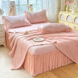 91家纺网 家纺一手货源 找家纺 （总）苏米娜家纺SUMINA 2026新款高克重泡泡席乙纶中分子冰豆豆蕾丝床裙夏季冰丝软席四件套-minmin,minmin-粉黛, minmin-兰屿 ,minmin-云灰, minmin-竹影