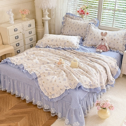 91家纺网 家纺一手货源 找家纺 （总）苏米娜2026韩版双层花边云朵棉木棉皱皱纱夏被床盖款四件套单夏被-小清新系列