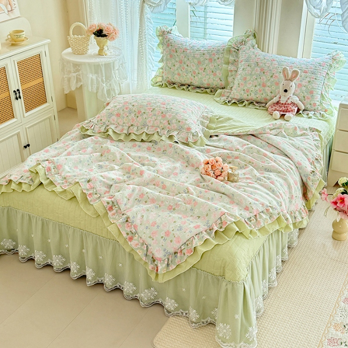 91家纺网 家纺一手货源 找家纺 （总）苏米娜2026韩版双层花边云朵棉木棉皱皱纱夏被床盖款四件套单夏被-小清新系列