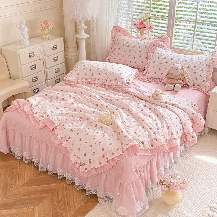 91家纺网 家纺一手货源 找家纺 （总）苏米娜2026韩版双层花边云朵棉木棉皱皱纱夏被床盖款四件套单夏被-小清新系列