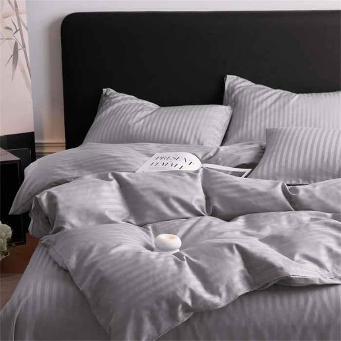 91家纺网 家纺一手货源 找家纺 （总）兰紫橙家纺 2026新款全棉纯棉纯色贡缎缎条四件套