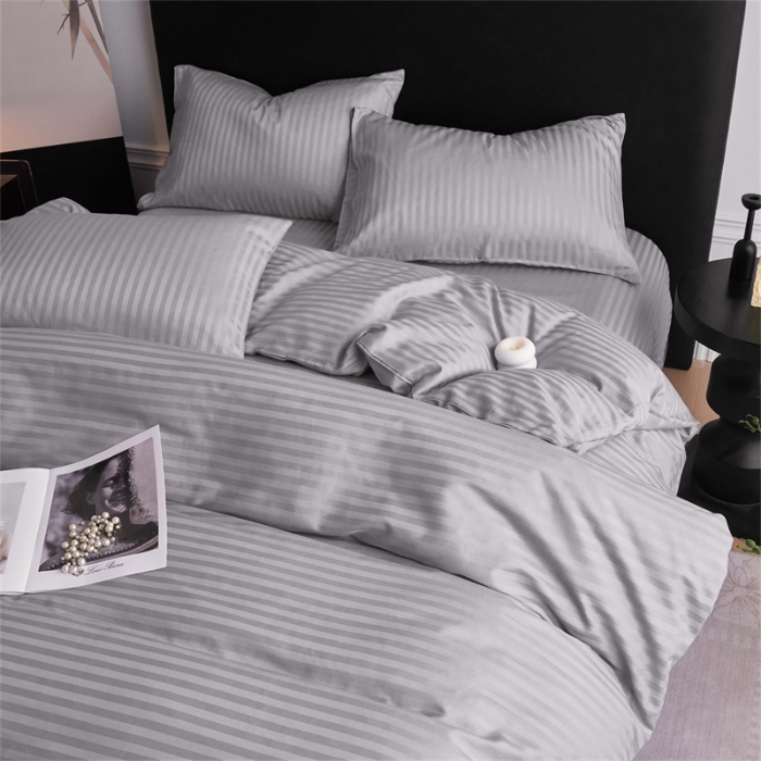 91家纺网 家纺一手货源 找家纺 （总）兰紫橙家纺 2026新款全棉纯棉纯色贡缎缎条四件套