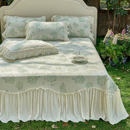 91家纺网 家纺一手货源 找家纺 （总）乐朵家居 2026新款 奶芙 玫瑰 弧度款 （加厚复合）凉豆豆 凉席三件套