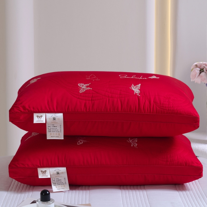 91家纺网 家纺一手货源 找家纺 （新品）兴丝露枕芯 全棉刺绣羽丝枕 枕芯 立体双边枕 全棉枕芯 成人枕头