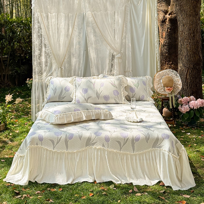 91家纺网 家纺一手货源 找家纺 （总）乐朵家居 2026新款 奶芙 郁金香 弧度款（加厚复合） 凉豆豆 凉席三件套