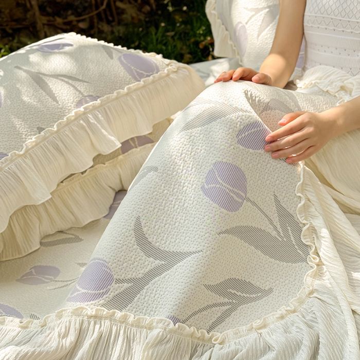 91家纺网 家纺一手货源 找家纺 （总）乐朵家居 2026新款 奶芙 郁金香 弧度款（加厚复合） 凉豆豆 凉席三件套