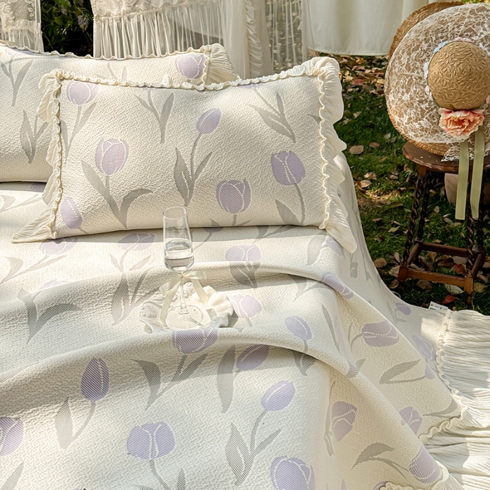 91家纺网 家纺一手货源 找家纺 （总）乐朵家居 2026新款 奶芙 郁金香 弧度款（加厚复合） 凉豆豆 凉席三件套