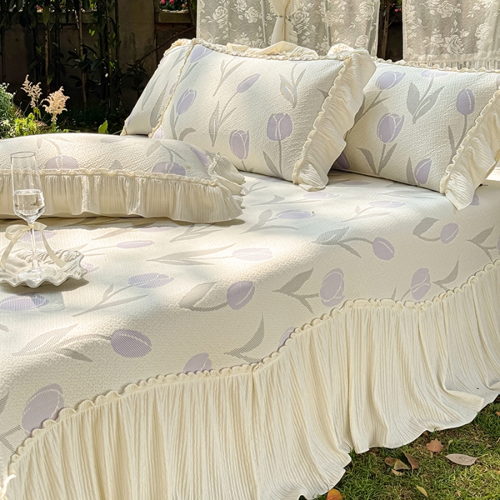 91家纺网 家纺一手货源 找家纺 （总）乐朵家居 2026新款 奶芙 郁金香 弧度款（加厚复合） 凉豆豆 凉席三件套