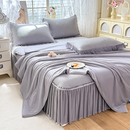 91家纺网 家纺一手货源 找家纺 （总）苏米娜家纺SUMINA 2026新款高克重泡泡席乙纶中分子冰豆豆蕾丝床裙夏季冰丝软席夏被四件套-minmin