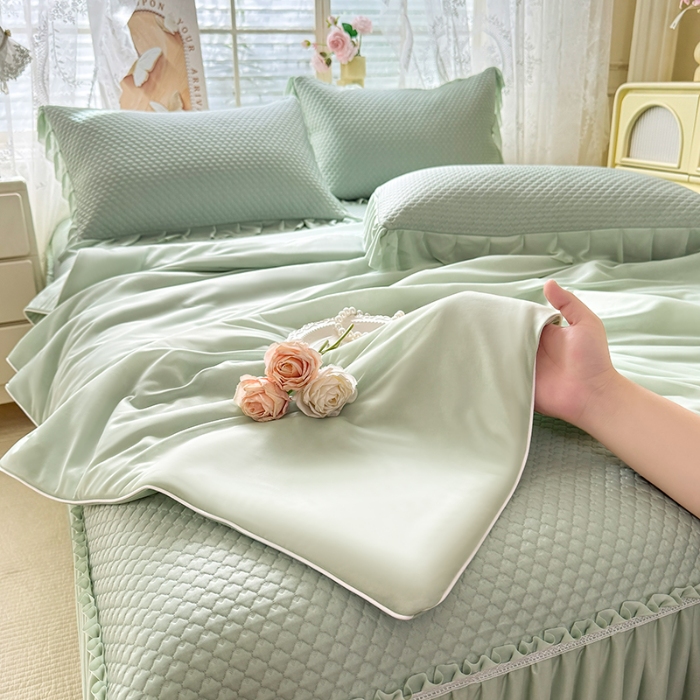 91家纺网 家纺一手货源 找家纺 （总）苏米娜家纺SUMINA 2026新款高克重泡泡席乙纶中分子冰豆豆蕾丝床裙夏季冰丝软席夏被四件套-minmin