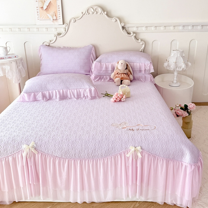 91家纺网 家纺一手货源 找家纺 （总）苏米娜家纺SUMINA 2026新款PE高分子弯边工艺双层花边床裙款凉席三件套-梦幻